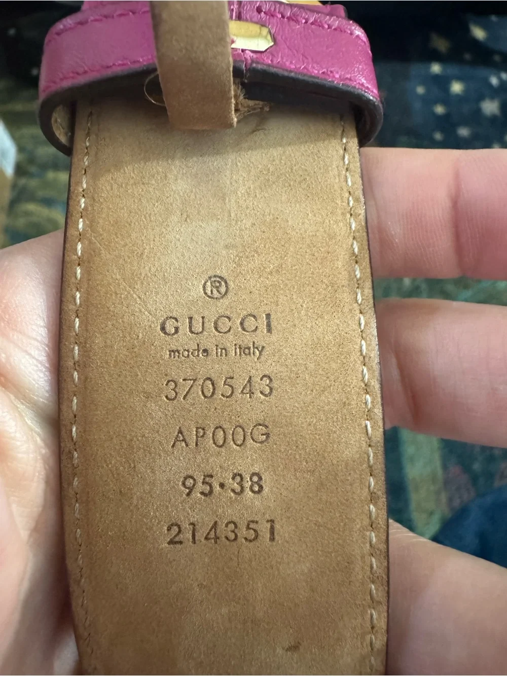 Gucci Fuchsia Leather Belt with Gold Double G Buckle
